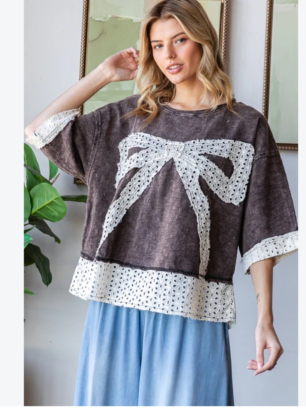 Oli & Hali Ribbon Bow Patchwork Top Size Large